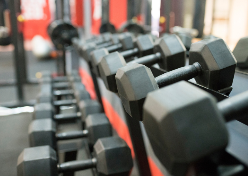 dumbbells on rack