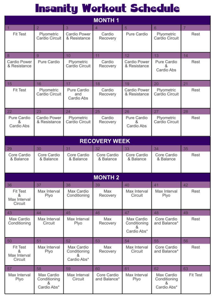 insanity workout schedule